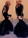 Superbes robes de bal longues à manches longues en dentelle et tulle à encolure dégagée style sirène