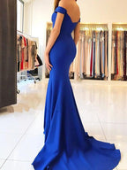 Vestidos de Baile de Cetim com Babados, Sem Mangas e Ombros Descobertos, Estilo Sereia Deslumbrante