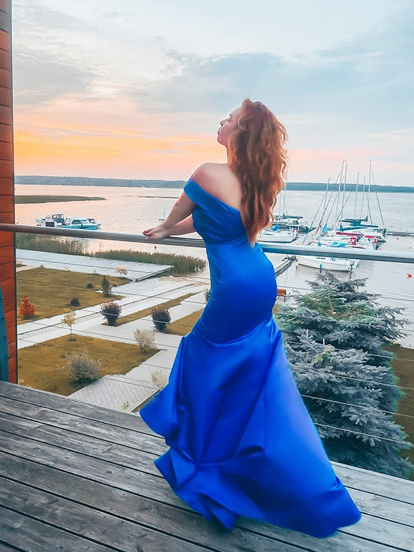 Superbes robes de bal sirène en satin à volants, sans manches et décolletées aux épaules