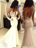 Splendido Abito da Sera con Scollo a Barca, Maniche Lunghe in Chiffon e Applicazioni da Sirena