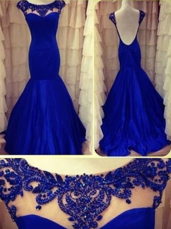 Superbes robes de bal longues en taffetas, sans manches, à encolure dégagée, ornées de perles, style sirène