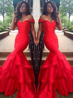 Gorgeous Mermaid Sleeveless Off-the-Shoulder Satin Layers Prom Dresses