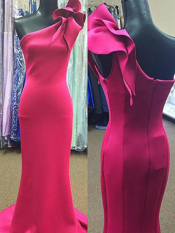 Gorgeous Mermaid Sleeveless One-Shoulder Ruffles Stretch Crepe Prom Dresses