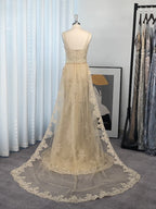 Superbes robes de bal sans manches à bretelles en dentelle et tulle sirène