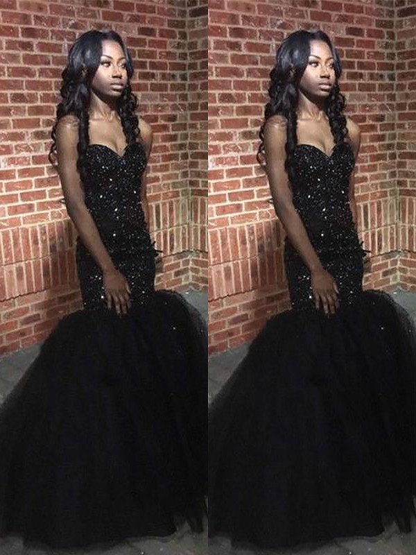 Gorgeous Mermaid Sleeveless Sweetheart Sequins Beading Floor-Length Prom Dresses