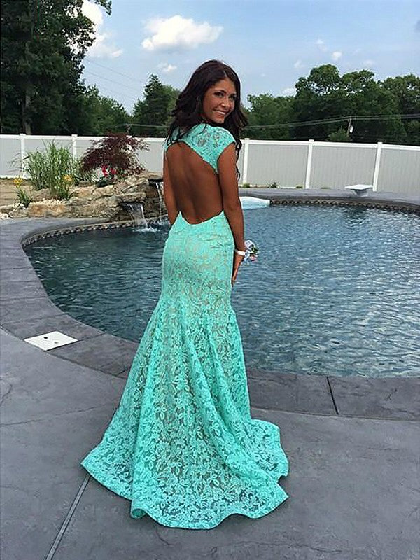 Superbes robes de bal sans manches à col en V avec volants en dentelle de sirène