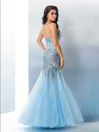 Splendidi Abiti da Sera Lunghi in Tulle con Spalline Sottili, Senza Maniche, Decorati con Paillettes a Tema Sirena