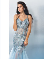 Splendidi Abiti da Sera Lunghi in Tulle con Spalline Sottili, Senza Maniche, Decorati con Paillettes a Tema Sirena