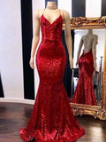 Hermosos vestidos de fiesta de sirena con tirantes finos, sin mangas y lentejuelas