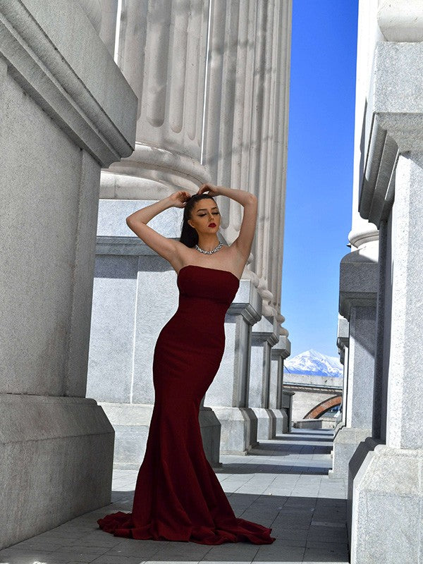 Superbes robes de bal sans manches en crêpe extensible à volants, bustier sans bretelles, style sirène