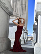 Superbes robes de bal sans manches en crêpe extensible à volants, bustier sans bretelles, style sirène
