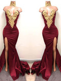 Superbes robes de bal en satin à bretelles fines, appliquées, style sirène et décolleté cœur