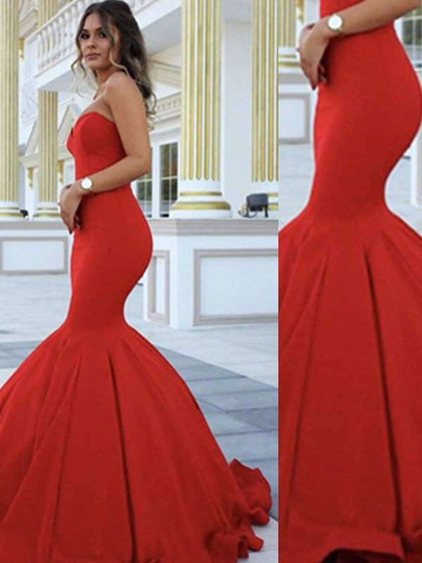 Vestidos de Baile de Cetim Sem Mangas com Decote Coração e Tema de Sereia Deslumbrante