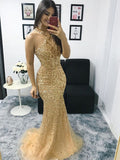 Superbes robes de bal sans manches à col licou en tulle perlées sirène