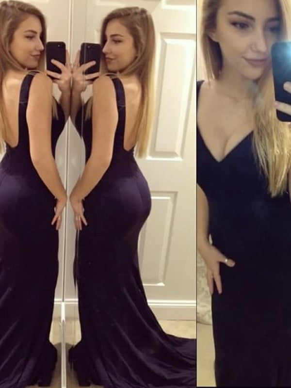 Splendidi abiti da sera in maglina senza maniche con scollo a V da sirena