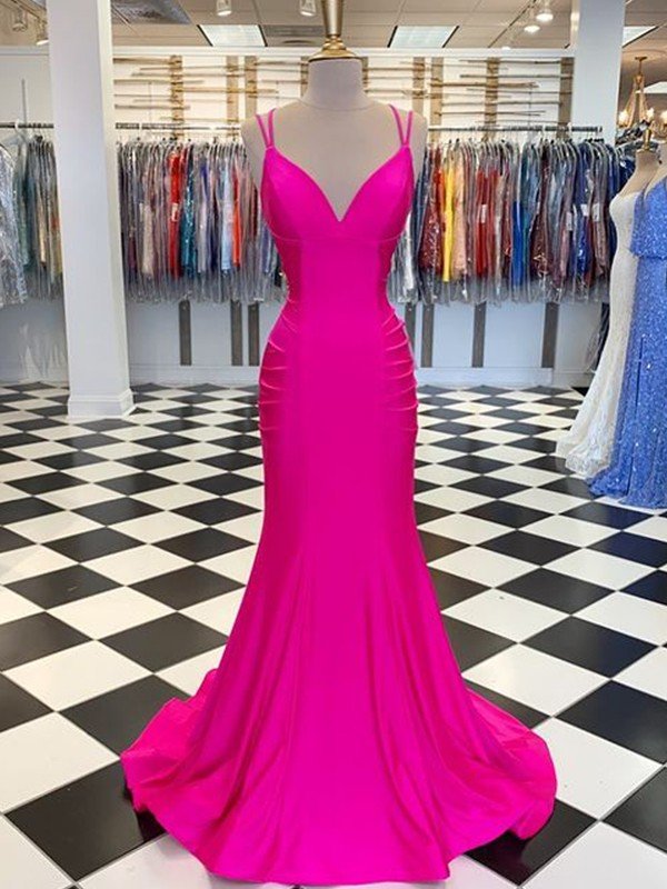 Vestidos de Baile Deslumbrantes de Sereia com Decote em V, Sem Mangas, em Espandex com Franzidos