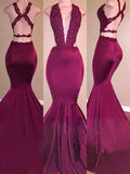 Vestidos de Baile Deslumbrantes com Decote em V, Crepe Elástico, Sem Mangas e Aplicações, Estilo Sereia