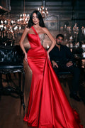 Magnifique robe de bal sirène rouge à paillettes, sans manches, à une épaule