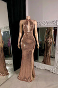 Gorgeous Sleeveless High Neck Split Front Mermaid Prom Dress