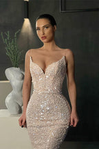 Magnifique robe de bal sirène sans manches ornée de paillettes avec éclat scintillant