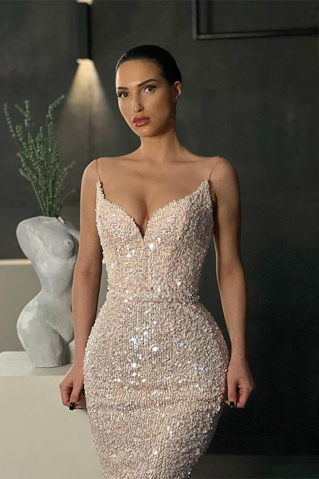 Magnifique robe de bal sirène sans manches ornée de paillettes avec éclat scintillant
