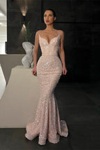 Magnifique robe de bal sirène sans manches ornée de paillettes avec éclat scintillant