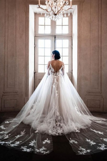 Hermosos vestidos de novia de tul en forma de A sin mangas con tirantes finos y estampado 
