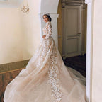 Splendido Abito da Sposa a Sirena in Pizzo e Tulle con Scollo a Cuore per Primavera ed Estate