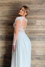 V Neck Lace Wedding Dresses With Long Sleeves And Ruffles