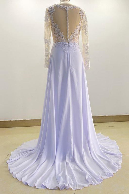 V Neck Lace Wedding Dresses With Long Sleeves And Ruffles