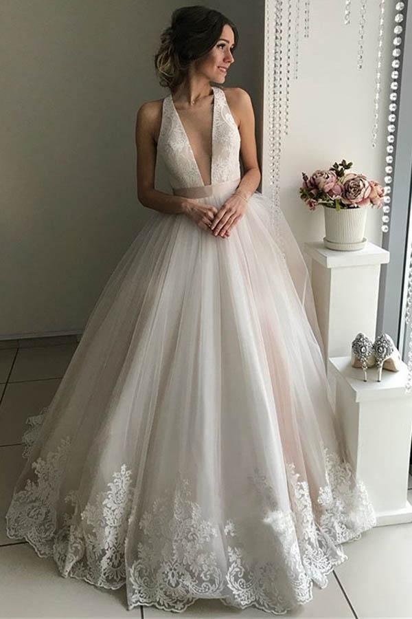 Gorgeous V-Neck Sleeveless Tulle Wedding Dresses  Bridal Gowns