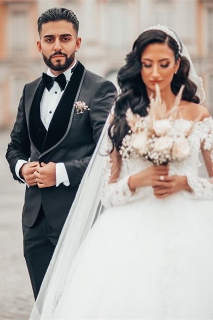 Magnifique robe de bal blanche à manches longues en dentelle, ligne A, tulle floral, robe de mariée