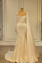 Gorgeous White Sweetheart Long Sleeves Beading Mermaid Prom Dresses