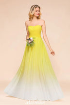 Vestido de Dama de Honra Comprido com Decote Coração em Degradé de Chiffon para Festa de Casamento