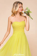 Vestido de Dama de Honra Comprido com Decote Coração em Degradé de Chiffon para Festa de Casamento
