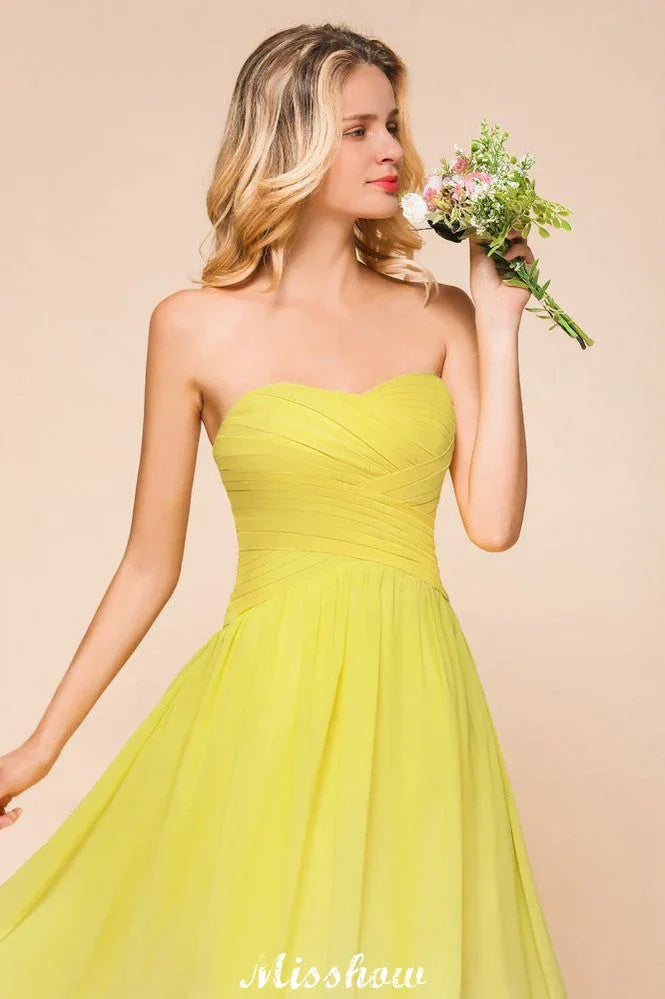 Vestido de Dama de Honra Comprido com Decote Coração em Degradé de Chiffon para Festa de Casamento