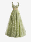 A-line Butterfly Lace Lilac Corset Prom Dress with Slit