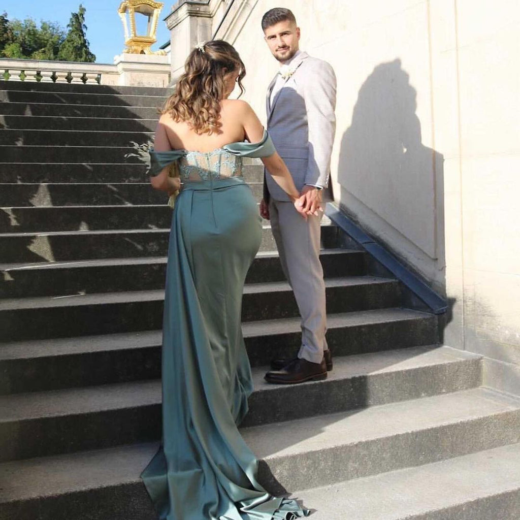 Robes de soirée longues vertes | Robes de bal avec dentelle