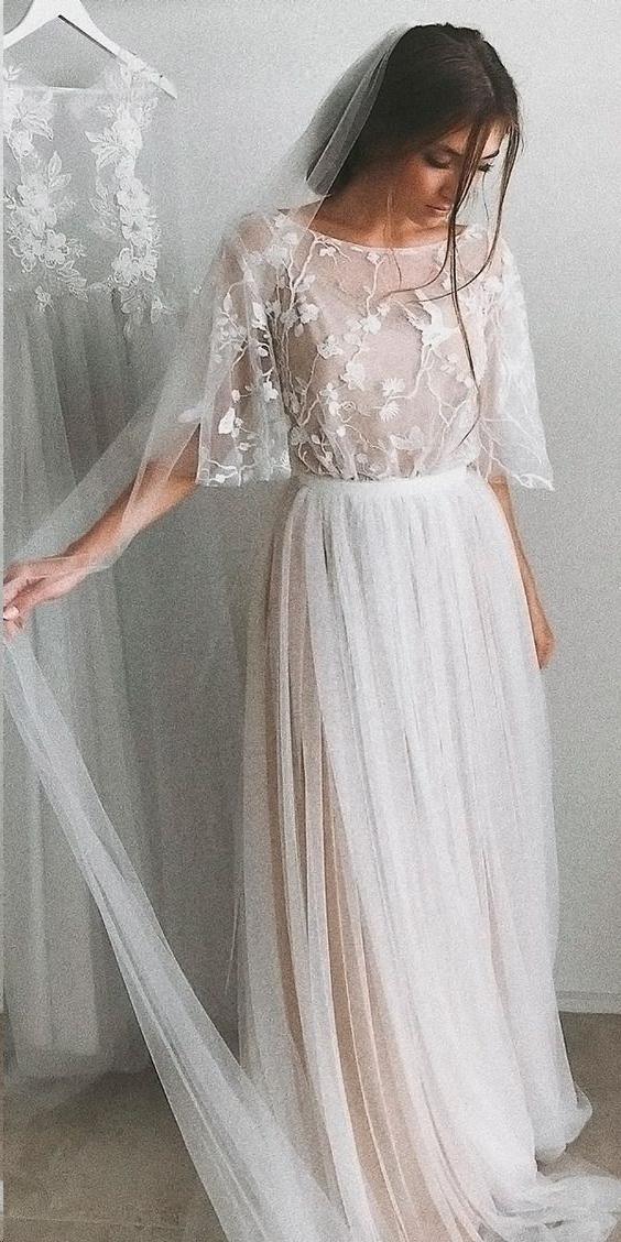 Vestidos de novia de media manga, corte A, elegantes, sencillos y románticos, de encaje.