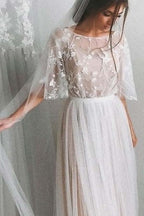 Vestidos de novia de media manga, corte A, elegantes, sencillos y románticos, de encaje.
