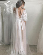 Vestidos de novia de media manga, corte A, elegantes, sencillos y románticos, de encaje.