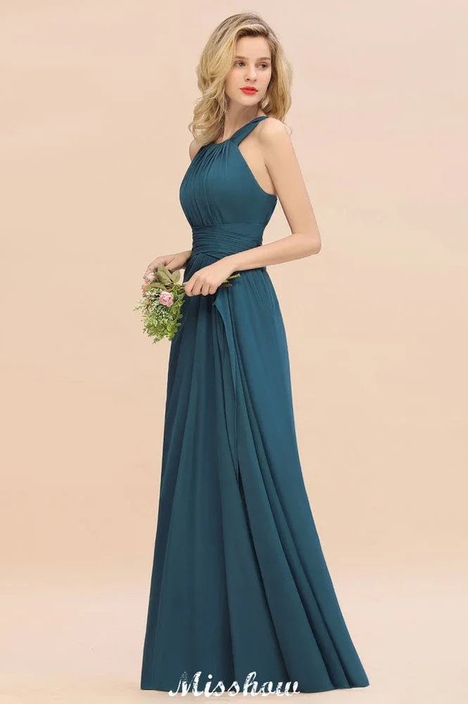 Vestidos de Dama de Honra em Linha A com Alças, Vestido Comprido para Festa de Casamento
