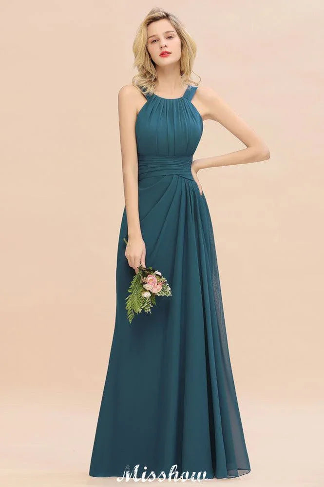 Vestidos de Dama de Honra em Linha A com Alças, Vestido Comprido para Festa de Casamento