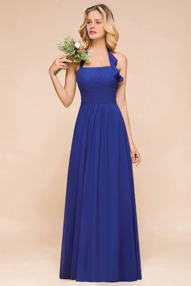Trägerloses A-Linien Hochzeitsfestkleid Chiffon Brautjungfernkleid
