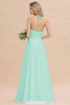 Halter Rückenfreies Strandjungfernkleid aus Chiffon für Gartenhochzeitsfeier