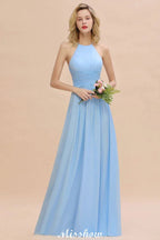 Halter Rückenfreies Strandjungfernkleid aus Chiffon für Gartenhochzeitsfeier