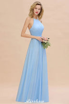 Halter Rückenfreies Strandjungfernkleid aus Chiffon für Gartenhochzeitsfeier