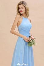 Halter Rückenfreies Strandjungfernkleid aus Chiffon für Gartenhochzeitsfeier