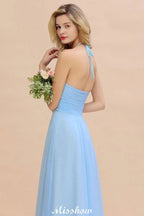 Halter Rückenfreies Strandjungfernkleid aus Chiffon für Gartenhochzeitsfeier