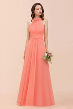 vestido de dama de honor de praia com alças para meninas coral comprimento até ao chão para festa de casamento